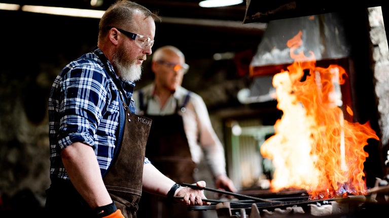 Blacksmiths working at the forges, Patterson's Spade Mill, Northern Ireland